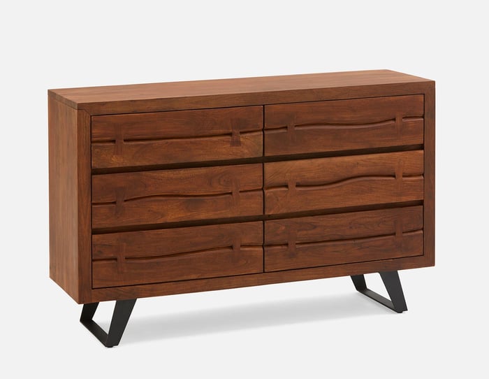 Coastal Acacia Wood 6 Drawer Dresser, Coastal Style Dressers