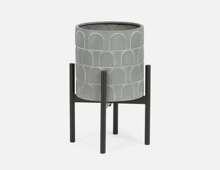 DREW - cache-pot et support en métal 26 cm - Noir/blanc