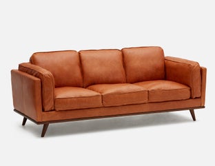 ROWAN - mid-century modern 100% leather 3-seater sofa - Copper