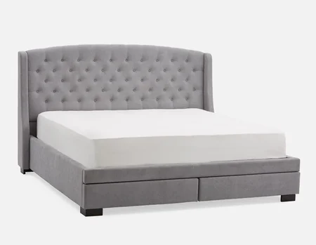 RAVEL - traditional tufted upholstered wingback king-size bed with storage - Grey