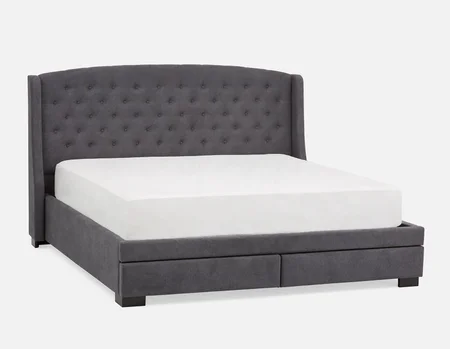 RAVEL - traditional tufted upholstered wingback king-size bed with storage - Dark Grey