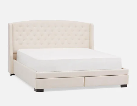 RAVEL - traditional tufted upholstered wingback king-size bed with storage - Cream