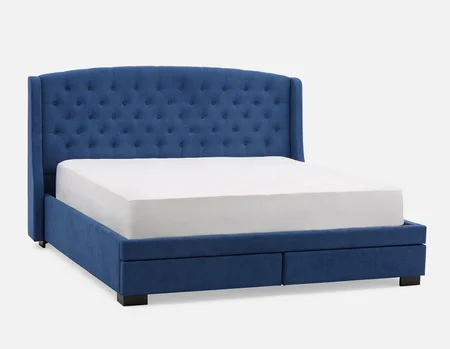 RAVEL - traditional tufted upholstered wingback king-size bed with storage - Blue