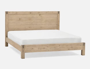 BREMEN - modern farmhouse acacia wood king size bed - Brown