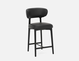 SEVILLE - 100% leather mid-century counter stool 66cm - Black