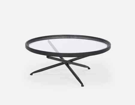 KAY - table basse avec plateau en bois de sapin et verre trempé 100 cm diam. - Noir