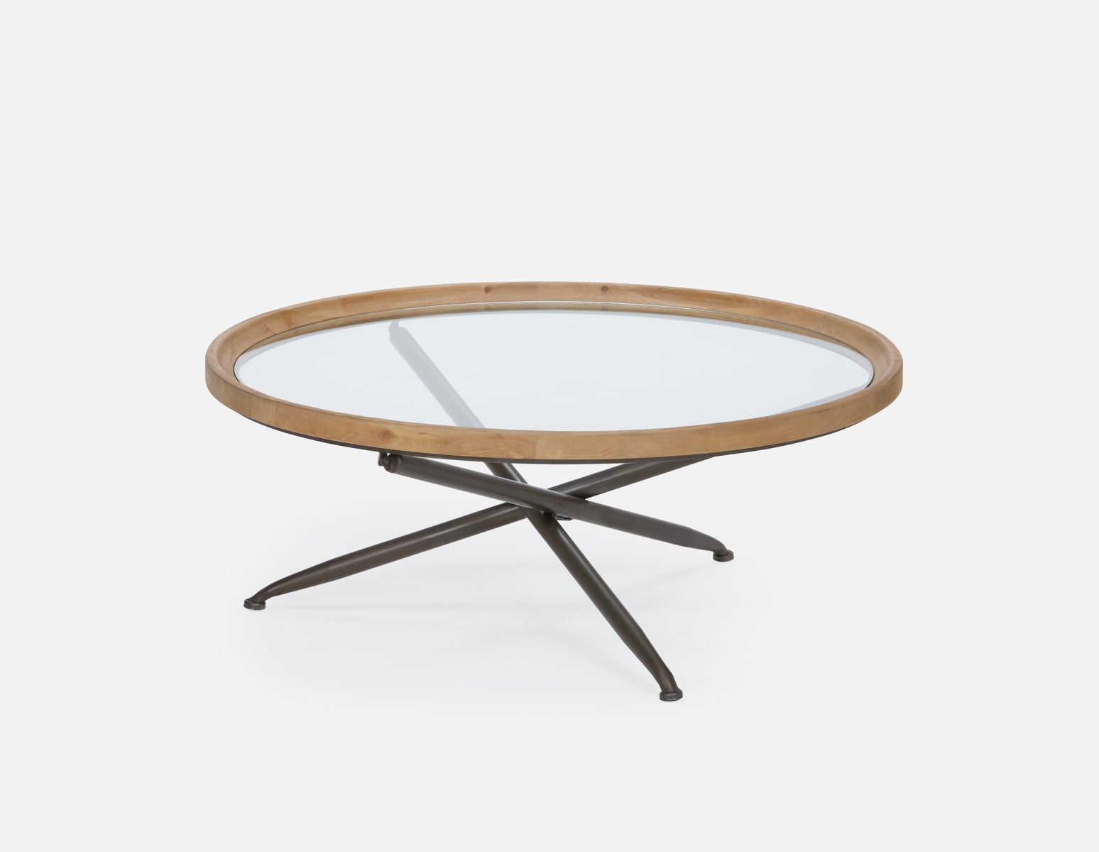 KAY table basse avec plateau en bois de sapin et verre trempé 100 cm diam. undefined