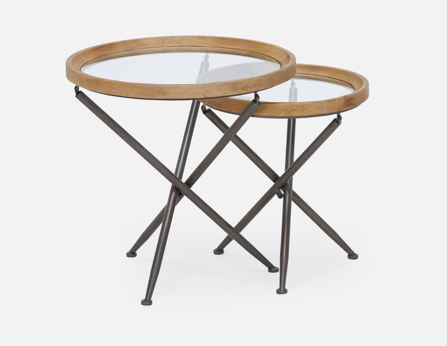 KAY set of 2 fir wood nesting tables with tempered glass tops undefined