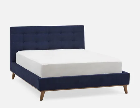 CARME - mid-century modern tufted upholstered queen size bed - Blue