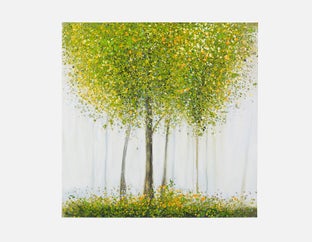 JOHAN - hand-painted wall art 100 cm x 100 cm - White/Green