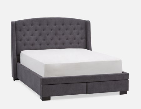 RAVEL - traditional tufted upholstered wingback queen size bed with storage - Dark Grey