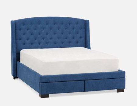 RAVEL - traditional tufted upholstered wingback queen size bed with storage - Blue