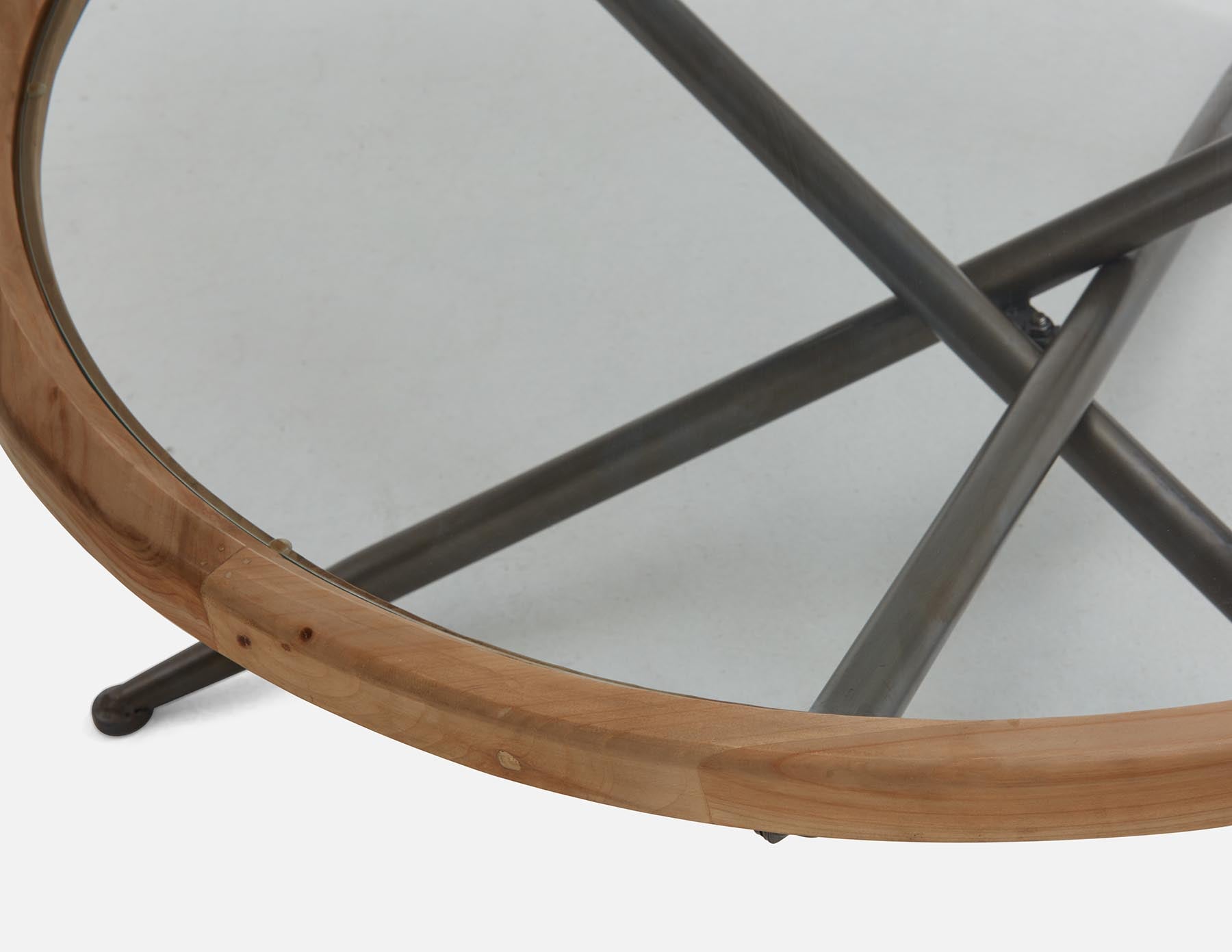 KAY table basse avec plateau en bois de sapin et verre trempé 100 cm diam. undefined