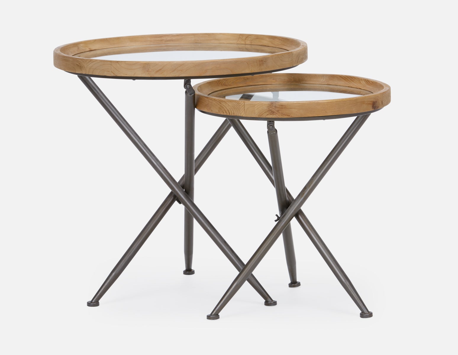 KAY set of 2 fir wood nesting tables with tempered glass tops undefined