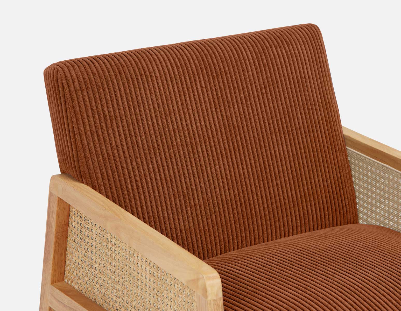 BECKETT armchair with corduroy and rattan accents undefined