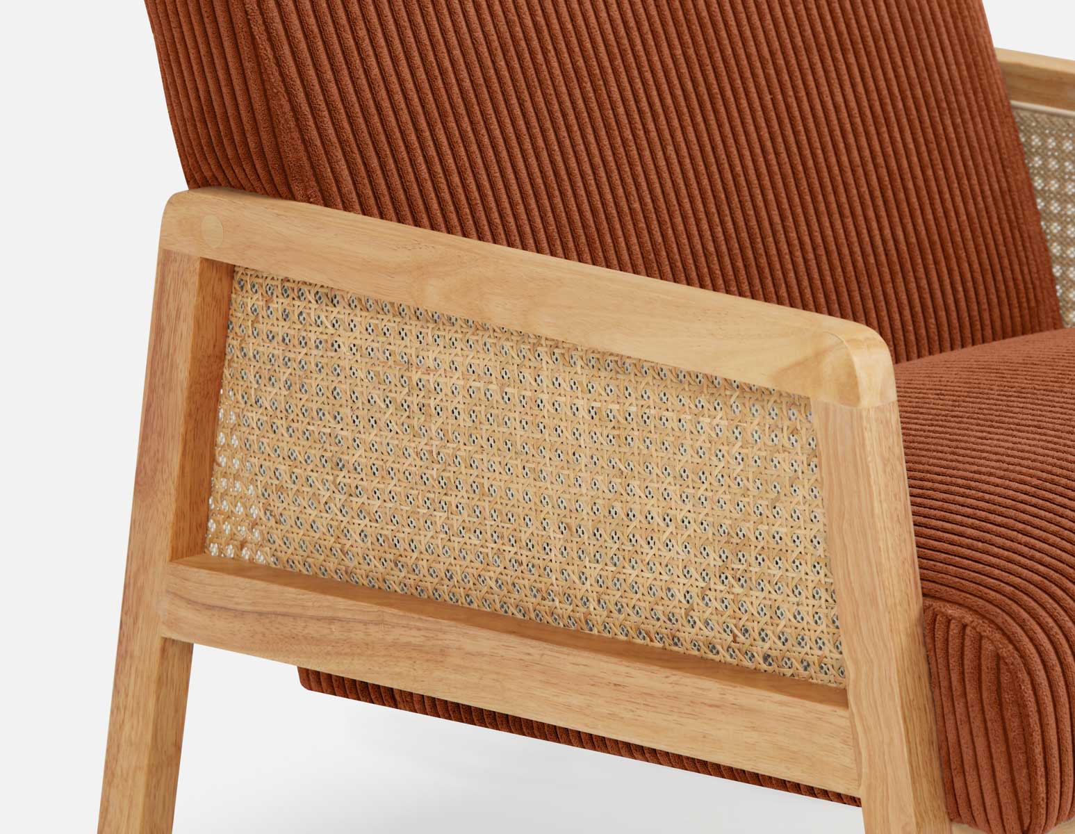 BECKETT armchair with corduroy and rattan accents undefined