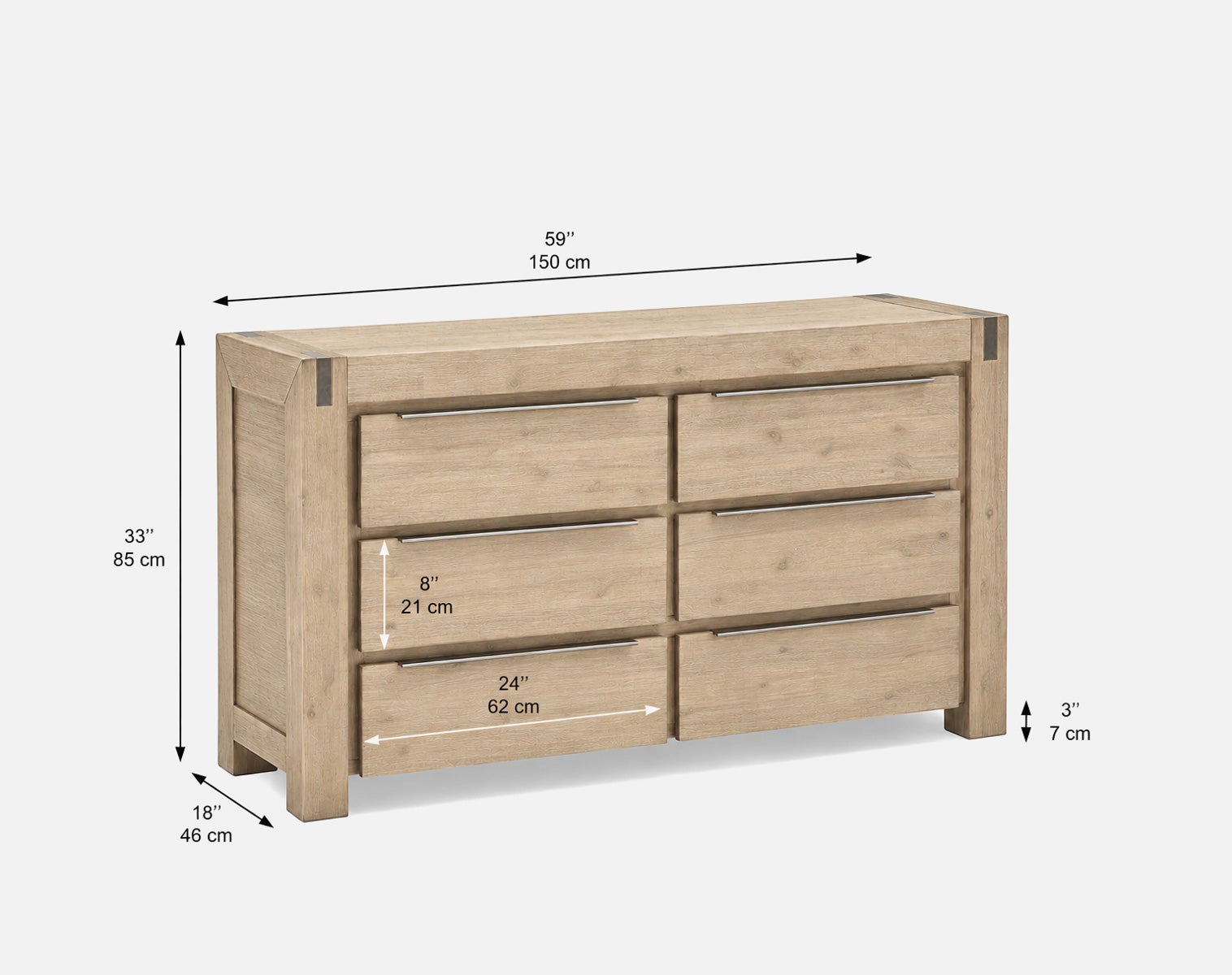 BREMEN modern farmhouse solid acacia wood 6-drawer dresser undefined