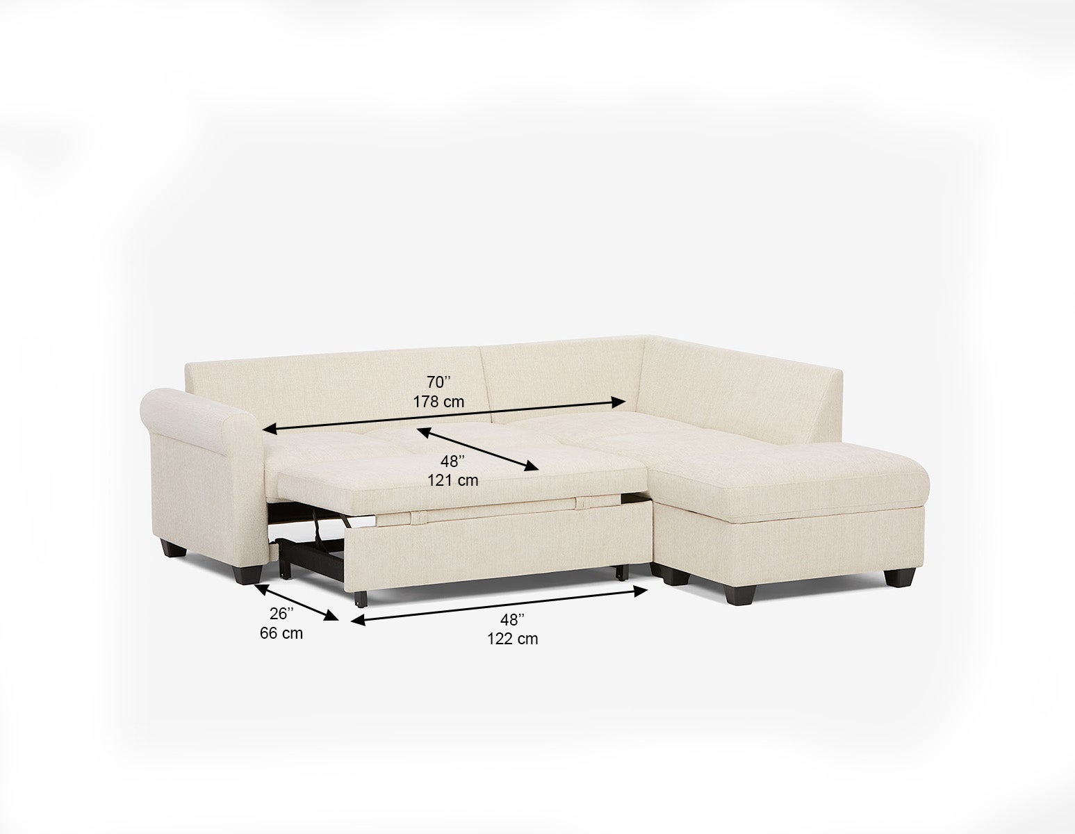 DELPHINE traditional right-facing sectional sofa-bed with storage undefined
