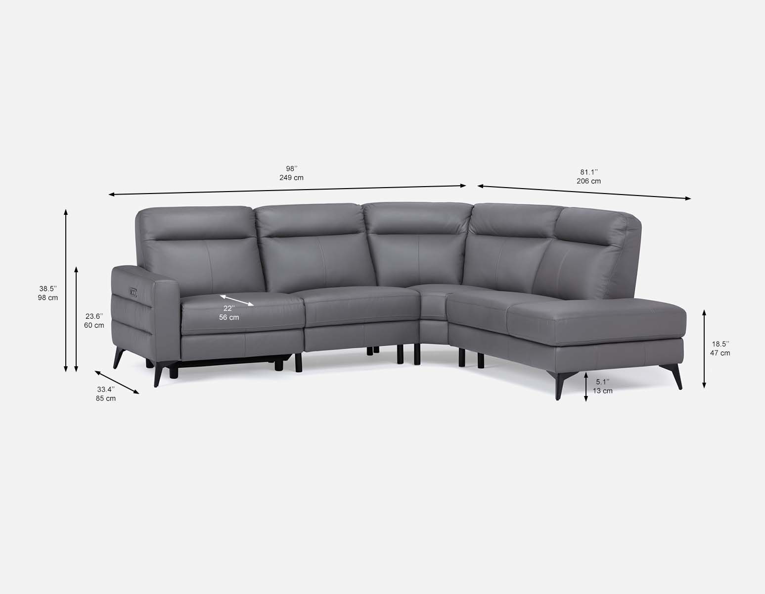 BILLIE canapé d'angle inclinable 100% cuir avec commande électrique côté  droit undefined