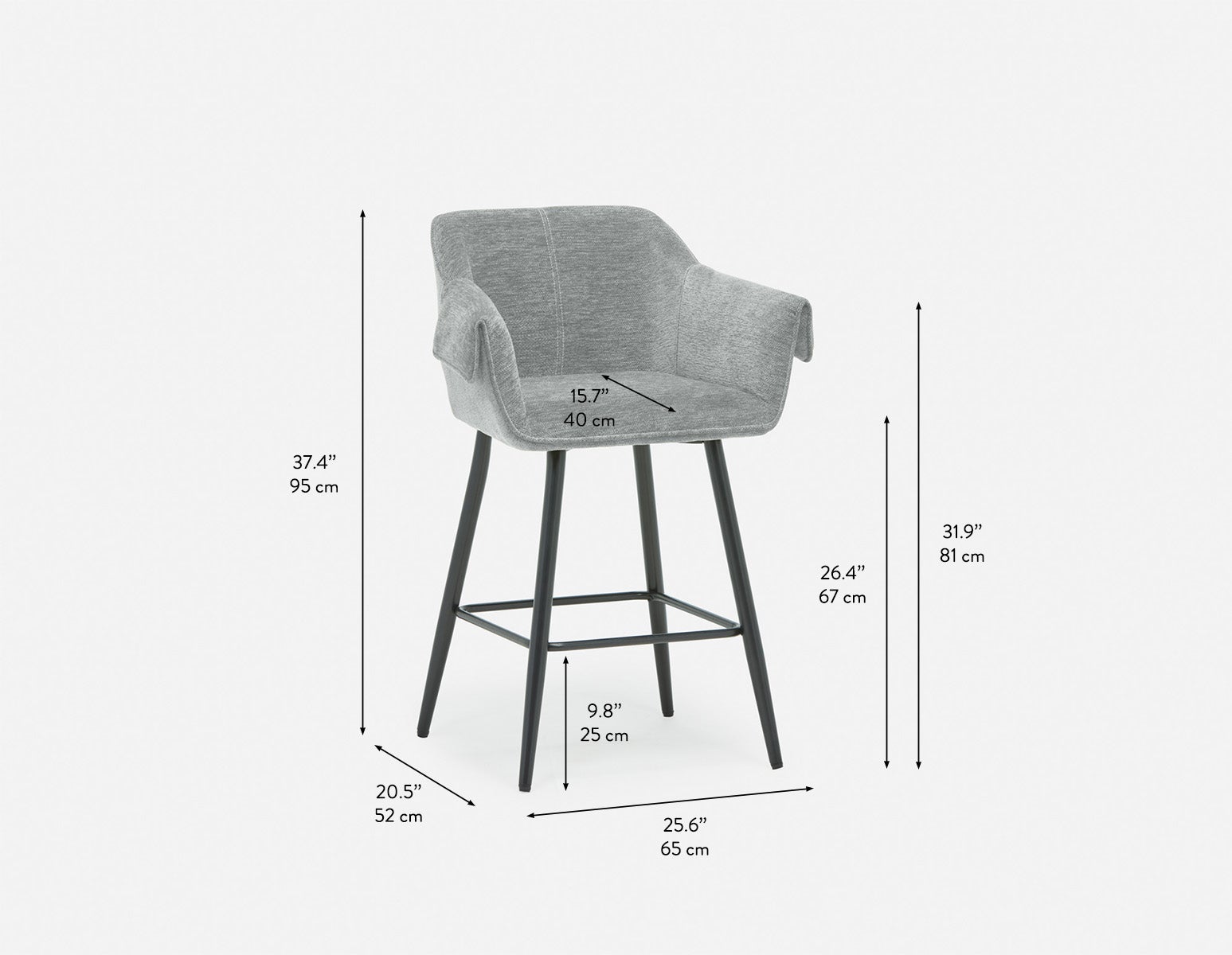 RALPH tabouret de comptoir rembourré du milieu du siècle 66 cm undefined