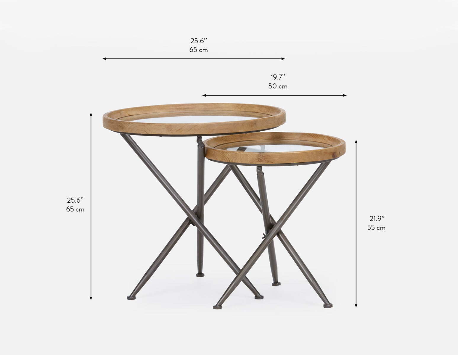KAY set of 2 fir wood nesting tables with tempered glass tops undefined