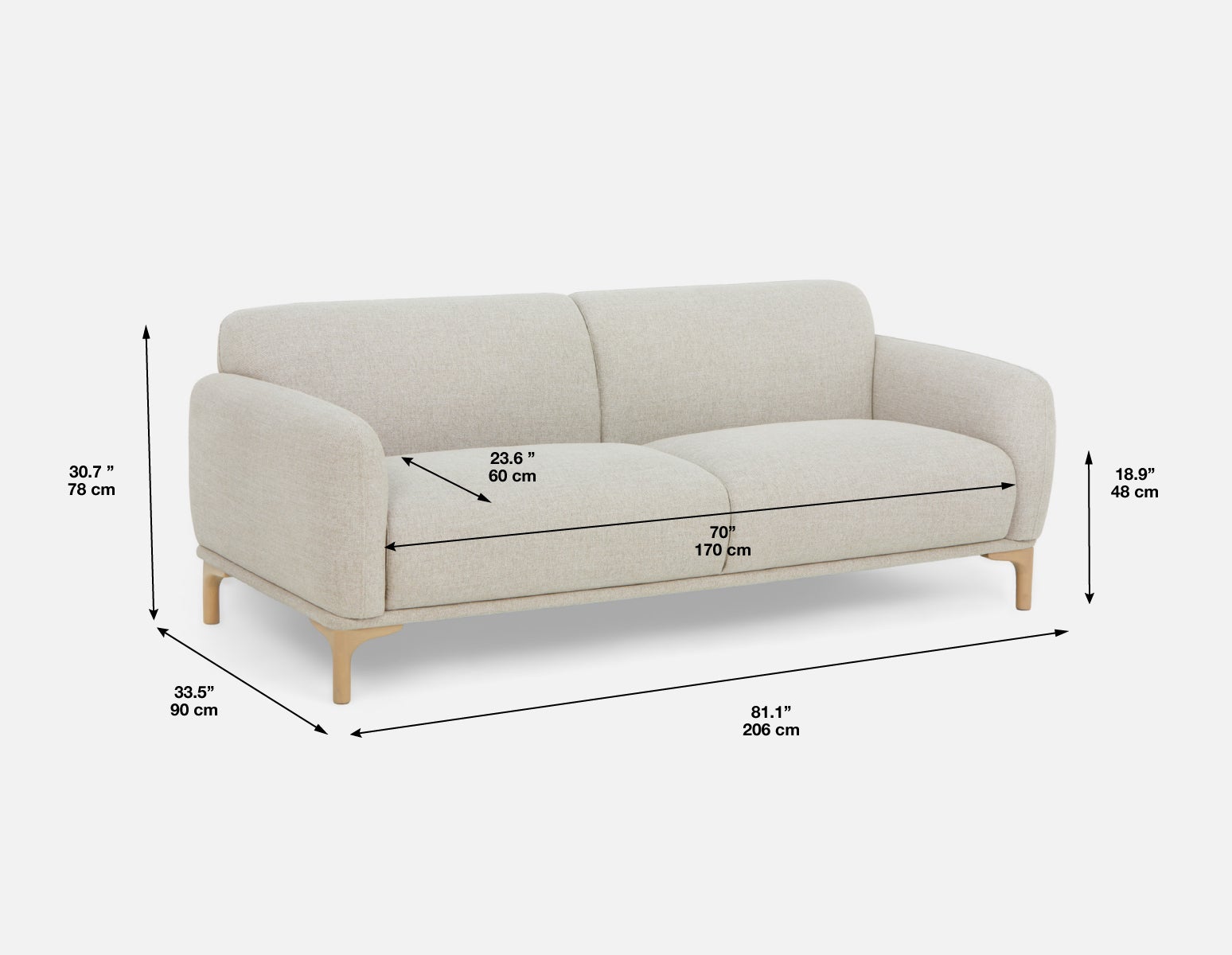 BRUX mid-century modern 3-seater sofa undefined