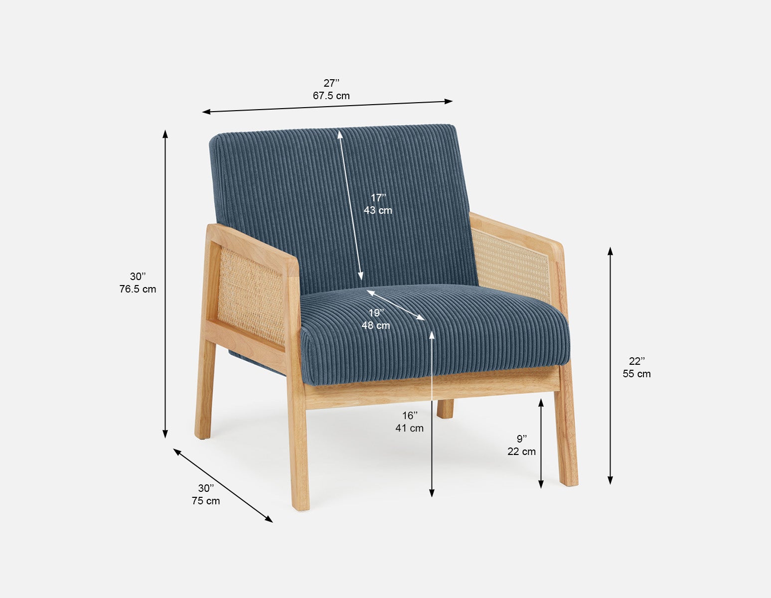 BECKETT fauteuil aux accents de velours côtelé et de rotin undefined