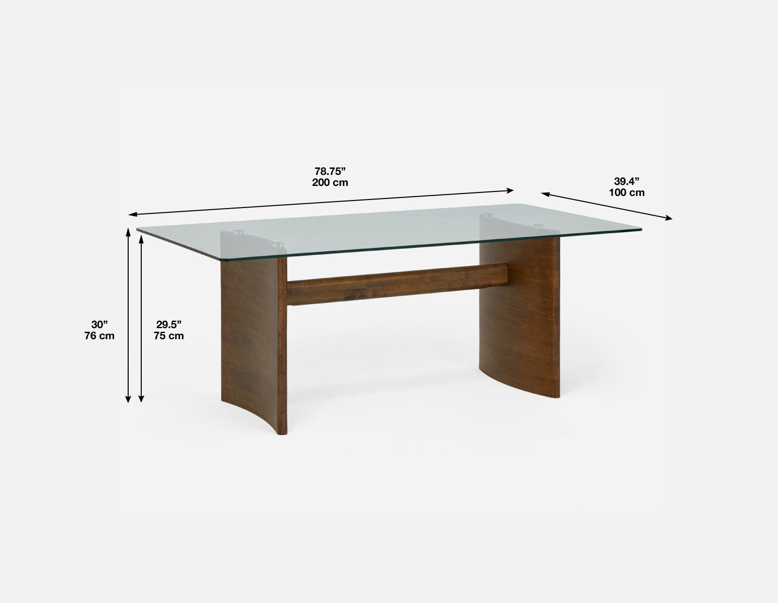 JOELLE solid rubberwood dining table with tempered glass top 200 cm undefined