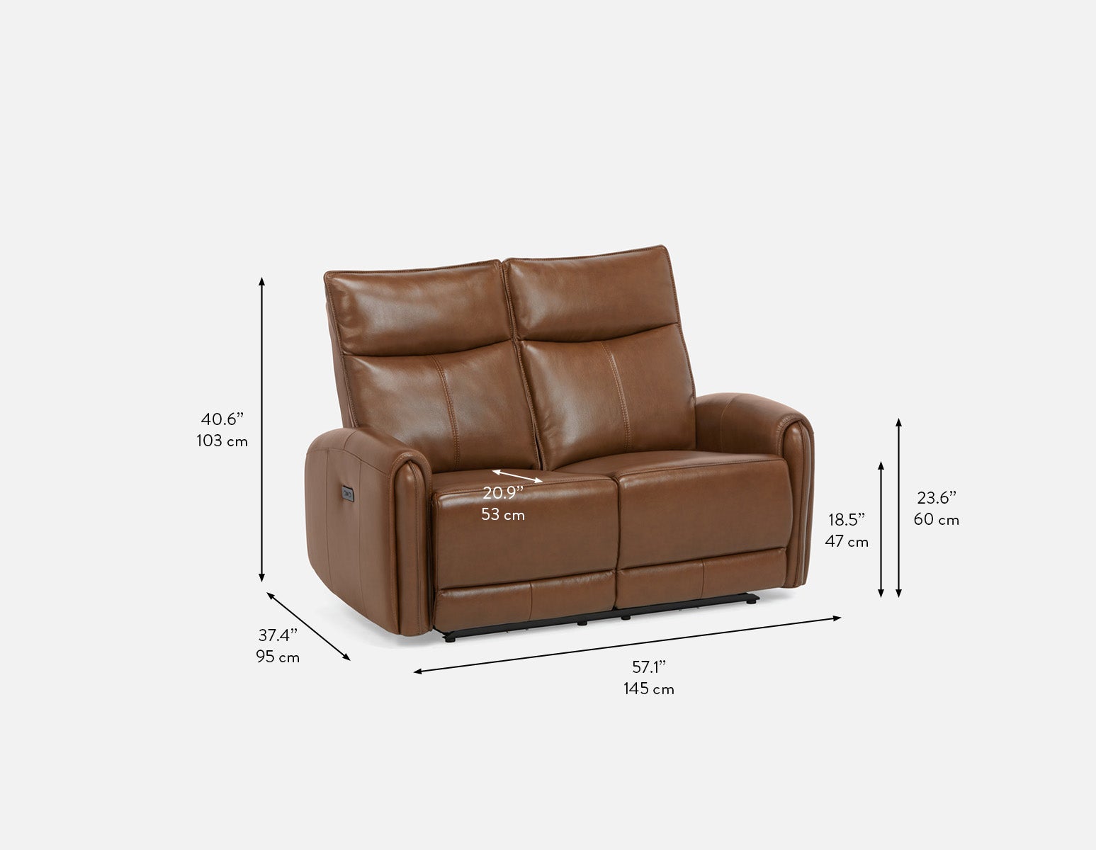 CALVERO contemporary power-reclining 100% leather loveseat with usb port undefined