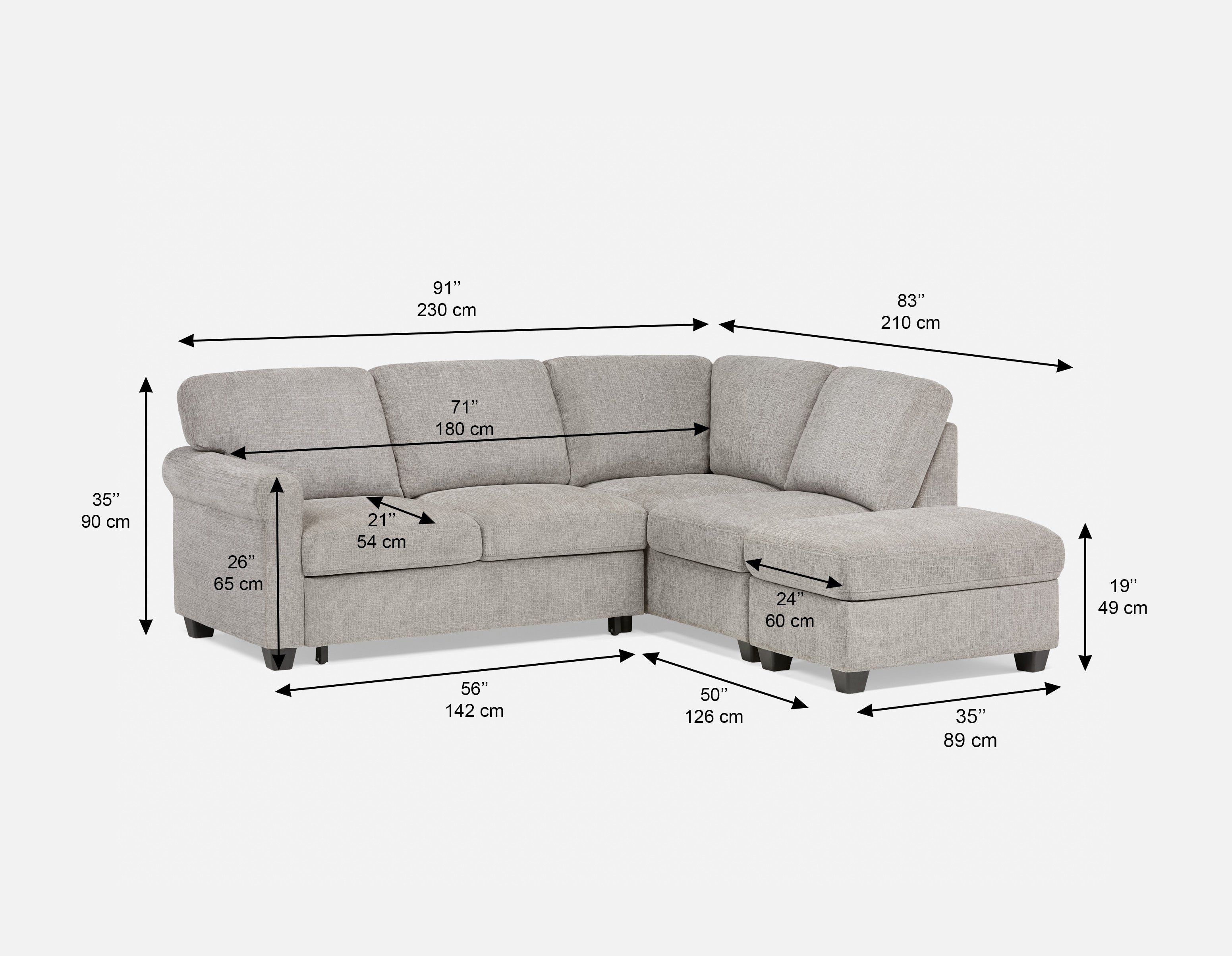 DELPHINE traditional right-facing sectional sofa-bed with storage undefined