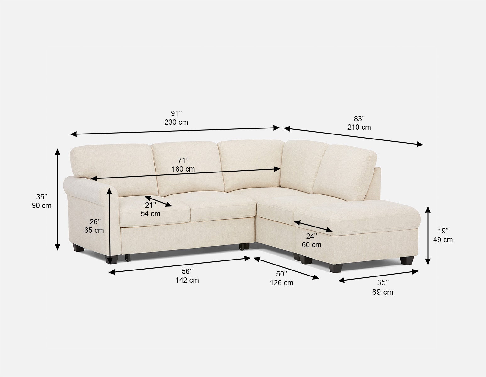 DELPHINE traditional right-facing sectional sofa-bed with storage undefined