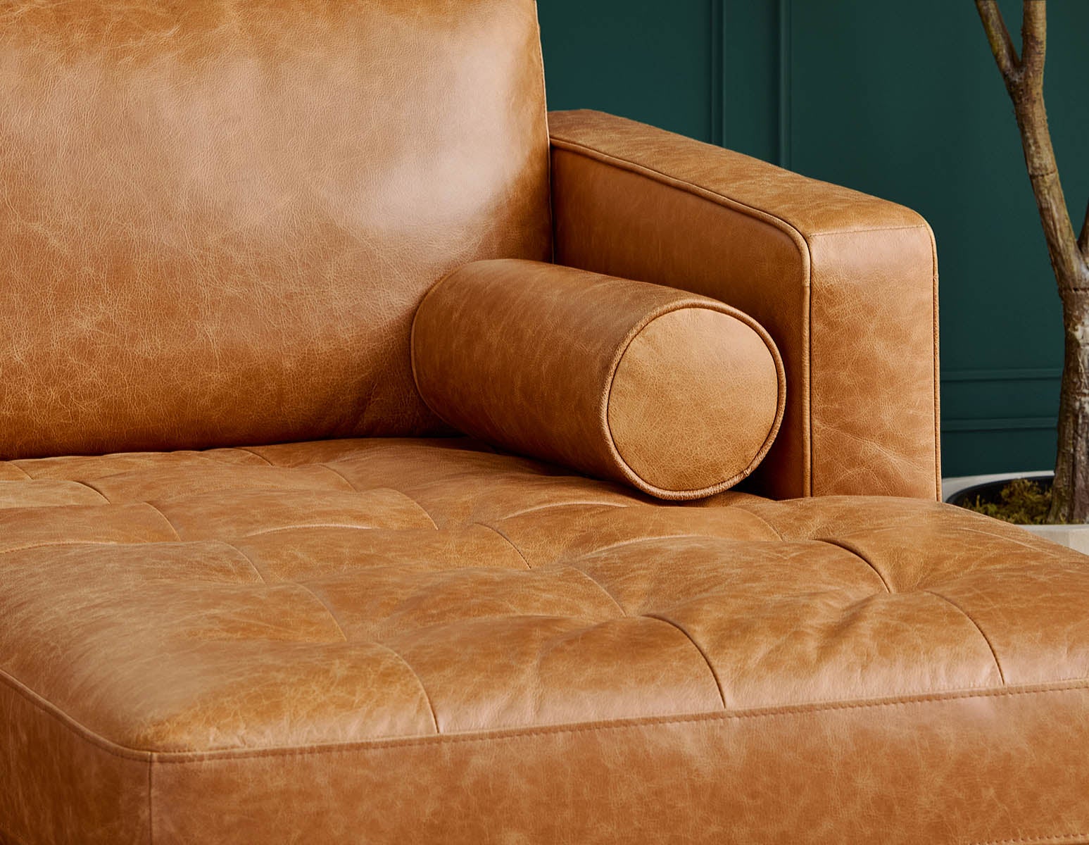 KINSEY mid-century modern right-facing 100% leather sectional sofa undefined