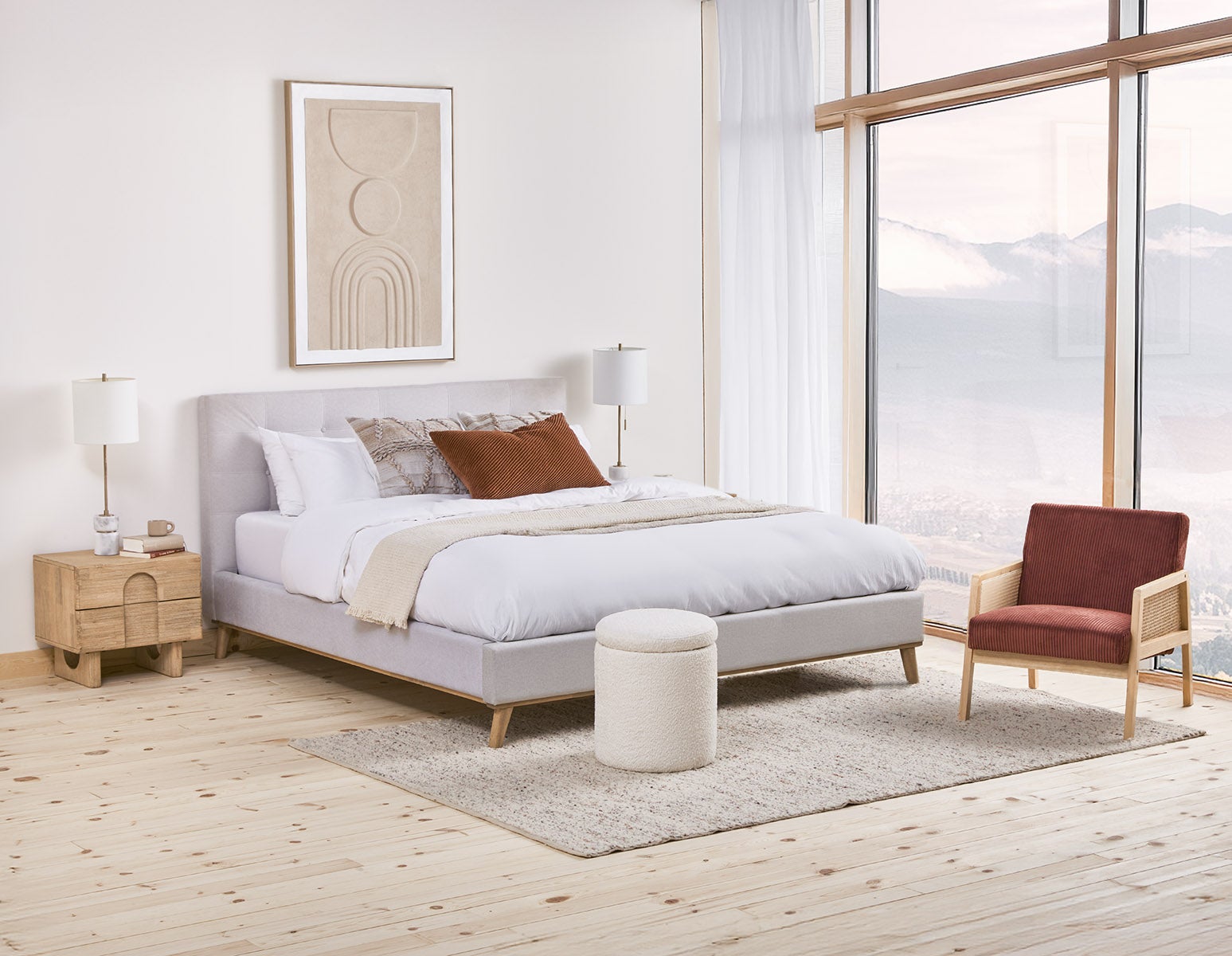 BECKETT armchair with corduroy and rattan accents undefined