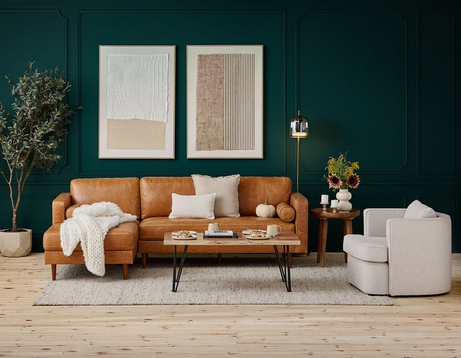 KINSEY mid-century modern left-facing 100% leather sectional sofa undefined