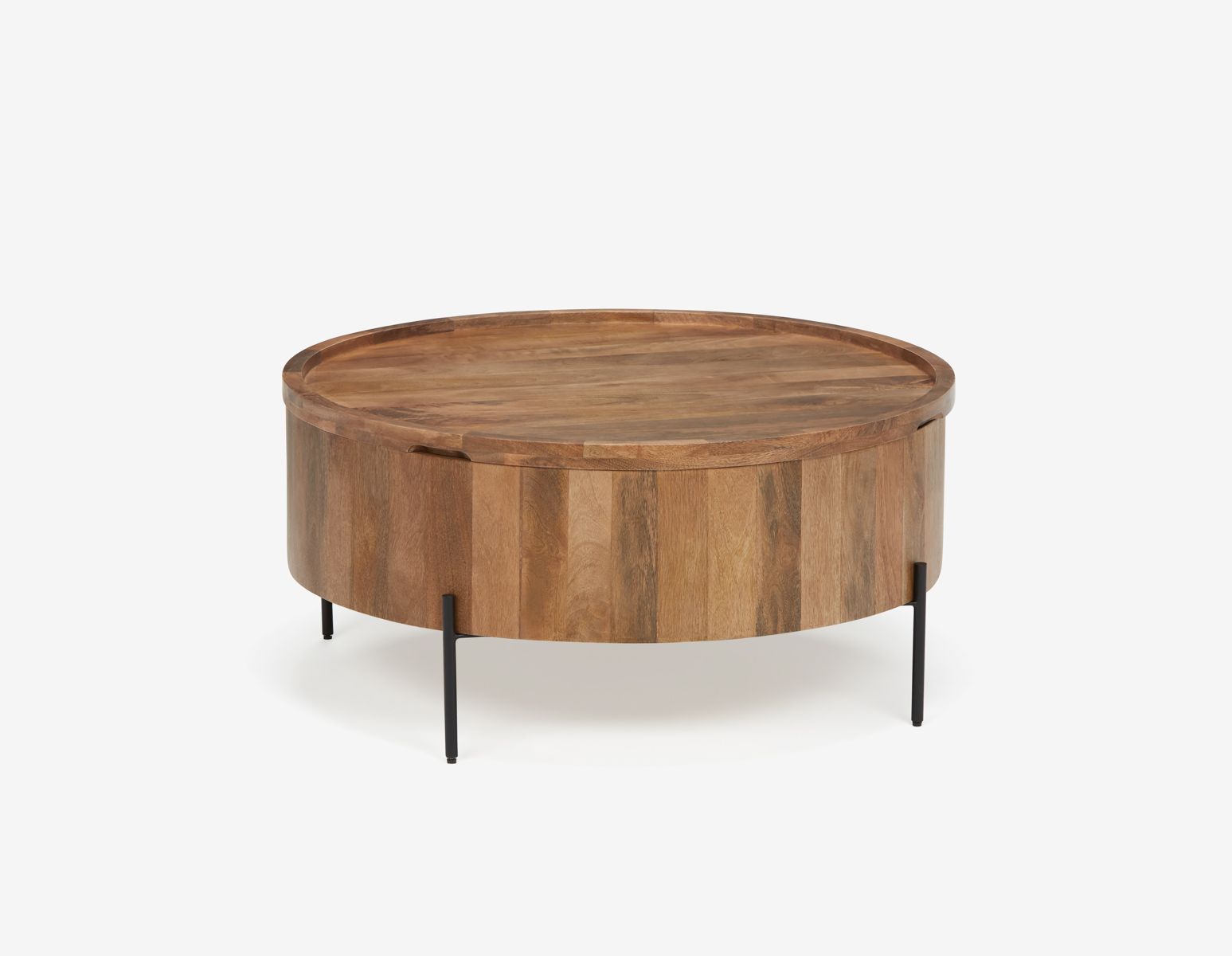 BARREL industrial chic coffee table 90cm with lift-top and storage