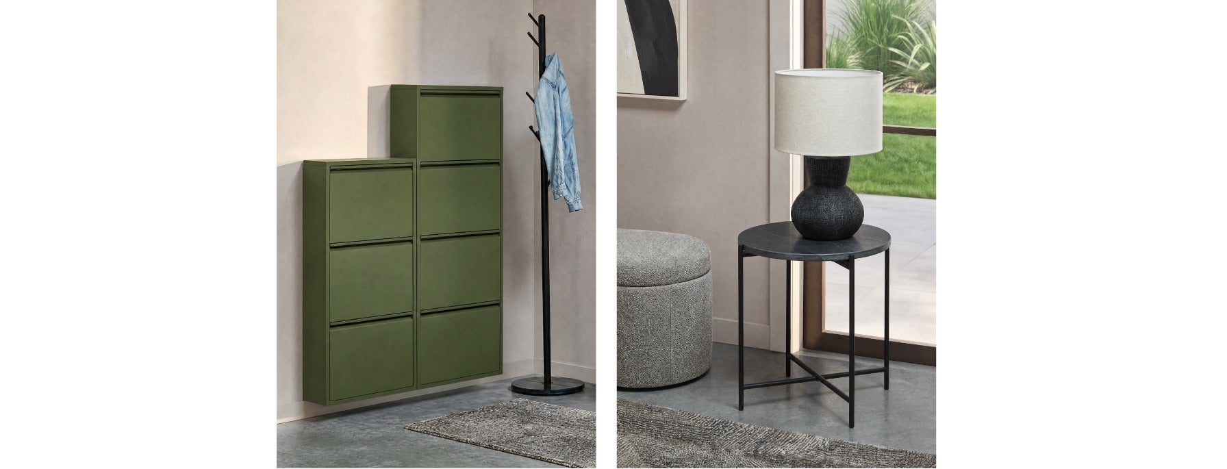 BERT 3-door shoe cabinet, DENVER marble end table