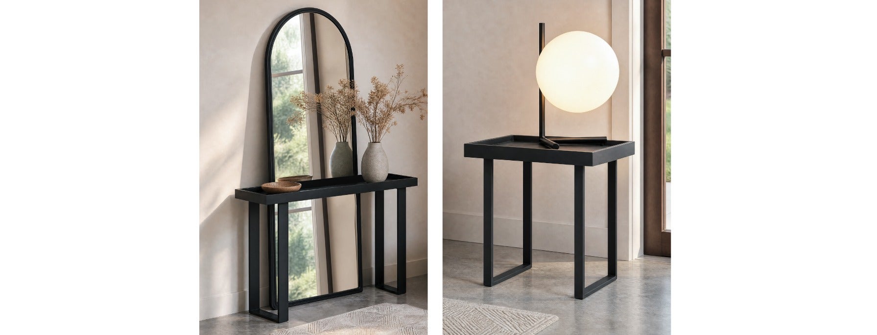 KAY fir wood coffee table, HERMAN accent chair and ZELDA iron cabinet 82 cm