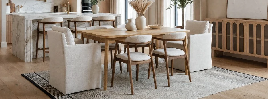 DALTON - rustic farmhouse extendable acacia wood dining table 180cm - Natural