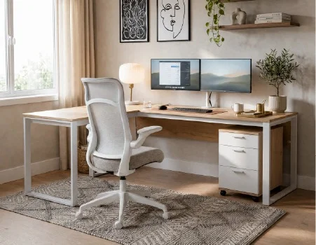 MICK - reversible L-shaped desk - Dark Oak