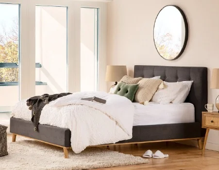 CARME - mid-century modern tufted upholstered king size bed - Dark Grey