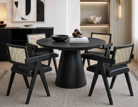 SORENO - extendable round dining table 120 to 160 cm - Black