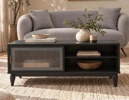 ALLESSIO - modern contemporary coffee table with storage - Black