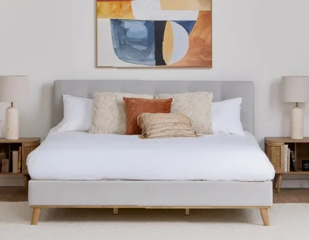 CARME - mid-century modern tufted upholstered queen size bed - Grey