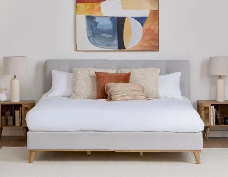 CARME - mid-century modern tufted upholstered queen size bed - Grey