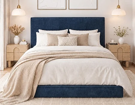 SORGUE - upholstered queen size bed with storage - Blue
